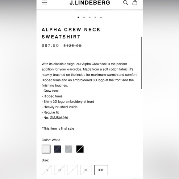 NEW J. Lindeberg Alpha Crew Neck Sweatshirt / White / Size Medium - Picture 8 of 11
